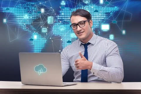 Businessman in cloud computing concept Stock Photos