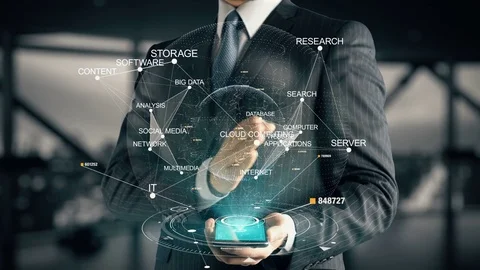 Businessman with Cloud Computing hologram concept (2nd version) Stock Footage 75840343