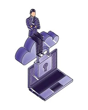 Businessman cloud computing laptop and security network Stock Illustration