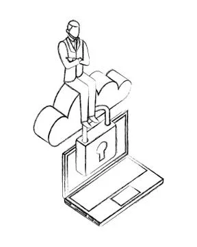 Businessman cloud computing laptop and security network 스톡 일러스트