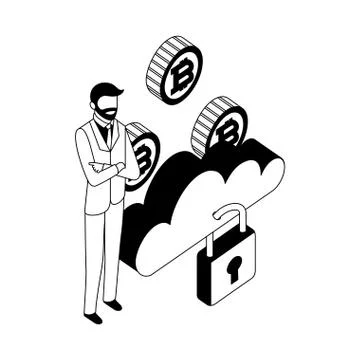 Businessman cloud computing storage security coins Illustrazione stock