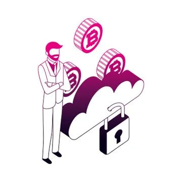 Businessman cloud computing storage security coins 스톡 일러스트