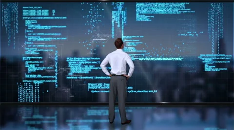 Businessman coding on tech interface Stock Footage 59724073