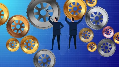 Businessman collaborate working together fixing gear cogwheel managing Stock Footage 309452358