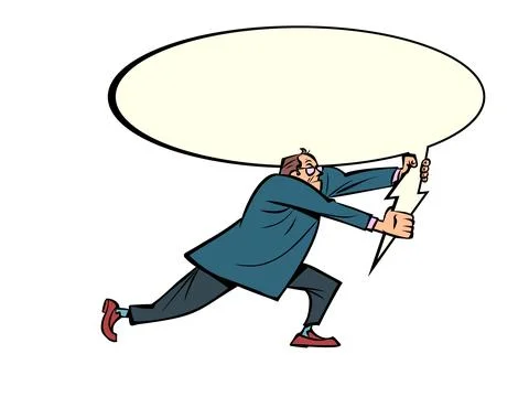 Businessman with a comic bubble, conversation and communication in negotiations Stock Illustration