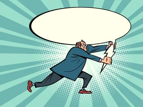 Businessman with a comic bubble, conversation and communication in negotiations Stock Illustration