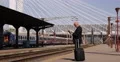 Businessman Commuter Wait Train Arriving Use Tablet Check Emails Look Wristwatch 4k or 4k+ Resolution