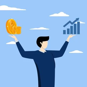 Businessman compare between value and growth stock in his hand Stock Illustration