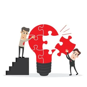 Businessman completing an idea light bulb puzzle Stock Illustration