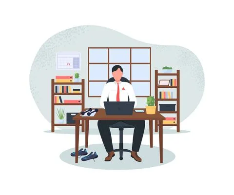 Businessman at computer after workout 2D vector web banner, poster Stock Illustration