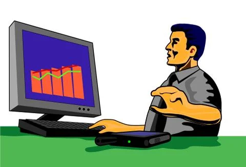 Businessman with computer and cellphone Illustrazione stock