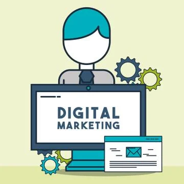 Businessman computer and email work digital marketing Stock Illustration