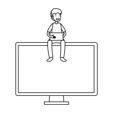 Businessman with computer desktop 库存插图