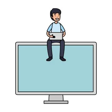 Businessman with computer desktop 스톡 일러스트