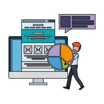 Businessman with computer desktop Illustrazione stock