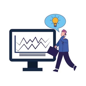 Businessman with computer with graphic chart Illustrazione stock