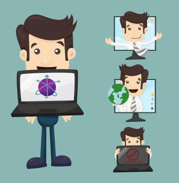 Businessman with computer Illustrazione stock