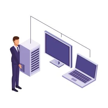 Businessman with computer Illustrazione stock