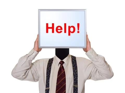 Businessman with computer screen Help Stock Photos
