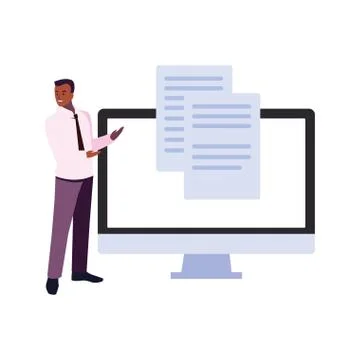 Businessman with computer screen in white background イラスト素材