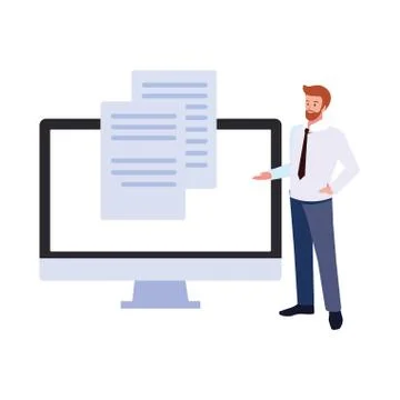 Businessman with computer screen in white background 스톡 일러스트