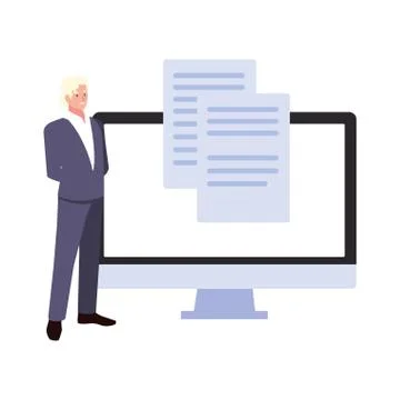 Businessman with computer screen in white background 스톡 일러스트