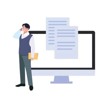 Businessman with computer screen in white background Stock Illustration