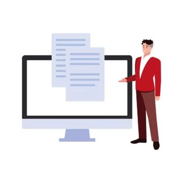 Businessman with computer screen in white background Illustrazione stock