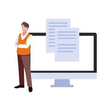 Businessman with computer screen in white background イラスト素材