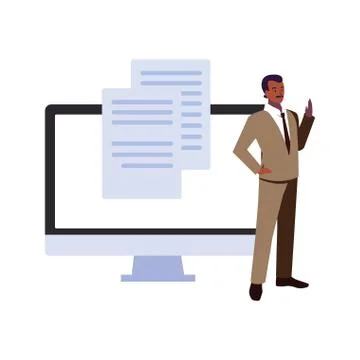 Businessman with computer screen in white background Stock Illustration