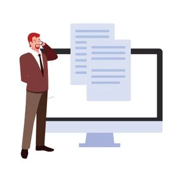 Businessman with computer screen in white background 스톡 일러스트