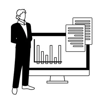 Businessman with computer screen in white background 스톡 일러스트