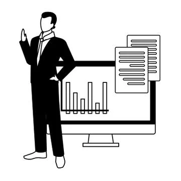 Businessman with computer screen in white background Stock Illustration