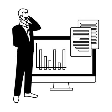 Businessman with computer screen in white background Stock Illustration