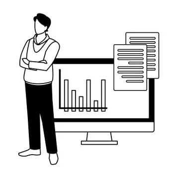 Businessman with computer screen in white background イラスト素材