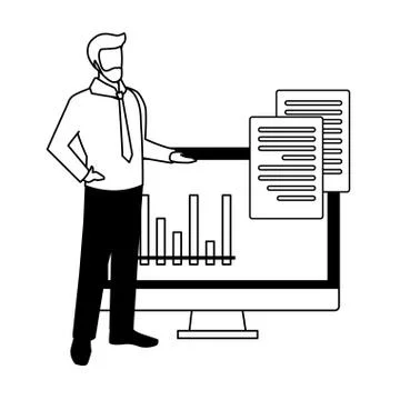 Businessman with computer screen in white background Stock Illustration