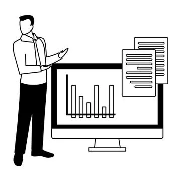 Businessman with computer screen in white background 스톡 일러스트
