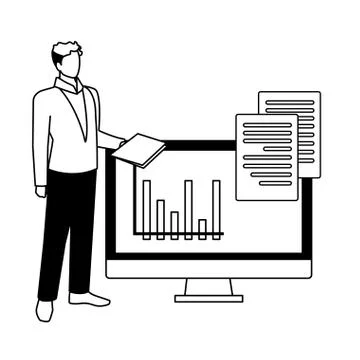 Businessman with computer screen in white background イラスト素材