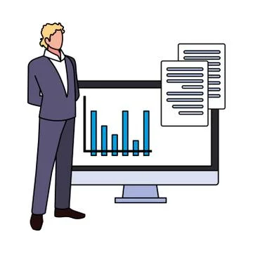 Businessman with computer screen in white background イラスト素材