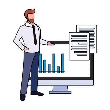 Businessman with computer screen in white background イラスト素材