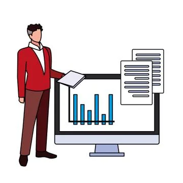 Businessman with computer screen in white background イラスト素材