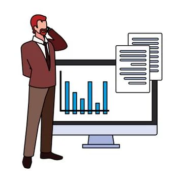 Businessman with computer screen in white background Stock Illustration