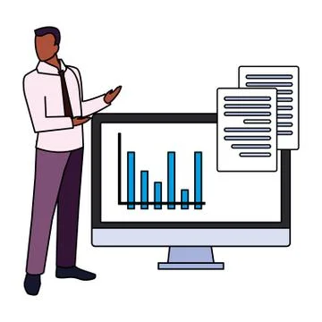 Businessman with computer screen in white background Illustrazione stock