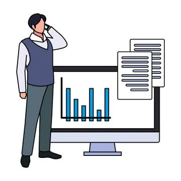 Businessman with computer screen in white background Stock Illustration