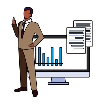 Businessman with computer screen in white background 스톡 일러스트