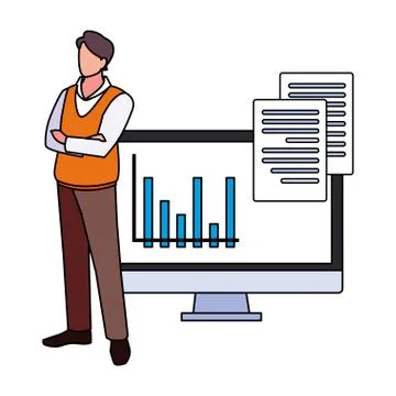 Businessman with computer screen in white background Stock-Illustration