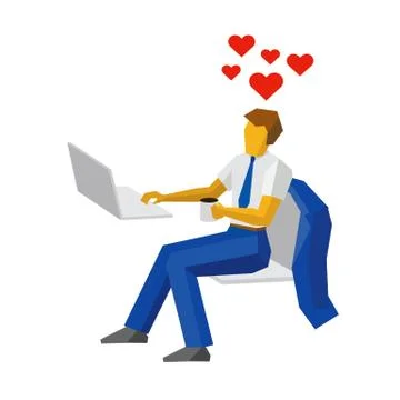 Businessman at a computer thinking about love 스톡 일러스트