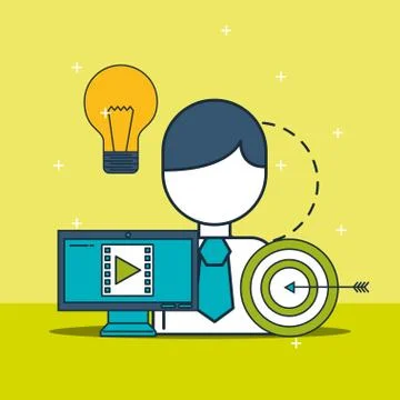 Businessman computer video content target creativity digital marketing Stock Illustration