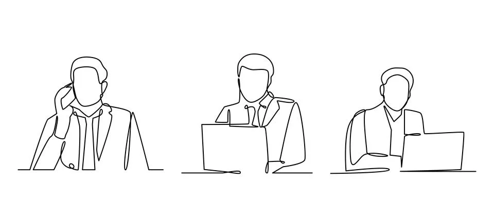 Businessman Computer Working Office Concept Continuous Line Business Abstract Stock Illustration
