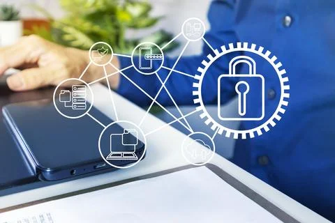 Businessman concept using secure mobile phone to encrypt multiple accounts .. Stock Photos